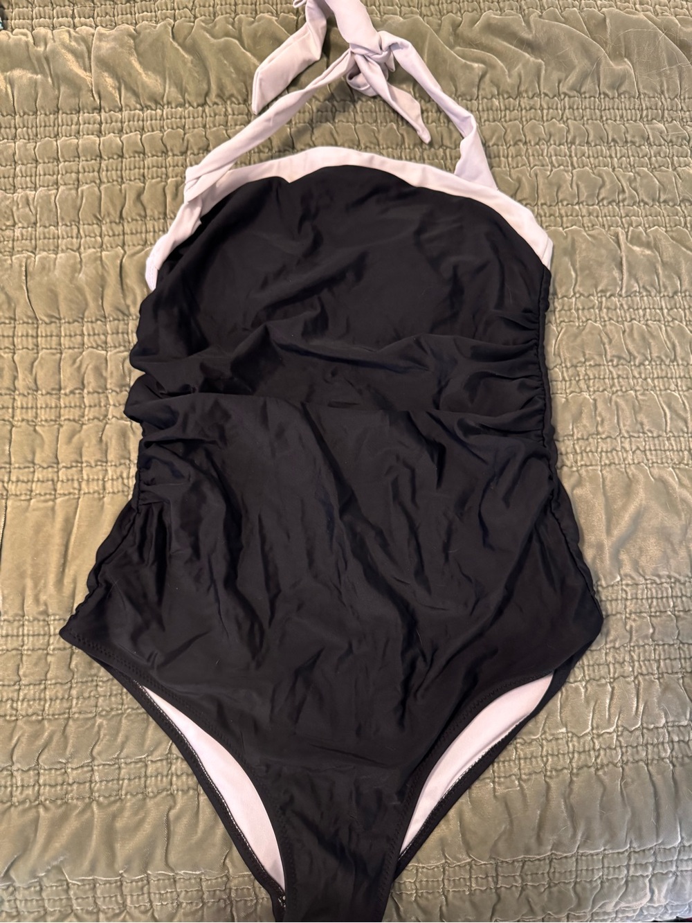 Amazon Black One-Piece Halter Swimsuit with Light Trim